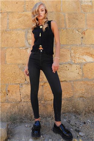 Kadın Siyah 5 Cepli Full Likralı Skiny Jean Pantolon ALC-X14472