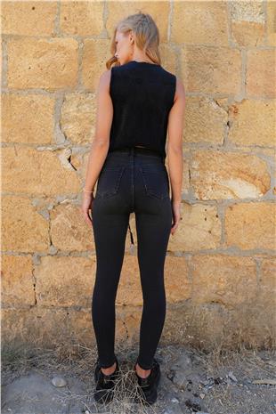 Kadın Siyah 5 Cepli Full Likralı Skiny Jean Pantolon ALC-X14472