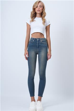 Kadın Vintage Mavi 5 Cepli Full Likralı Skiny Jean Pantolon ALC-X14472