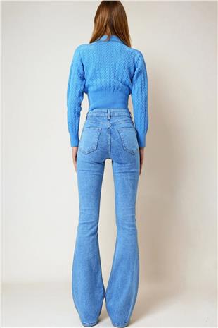Kadın Buz Mavi 5 Cepli İspanyol Paça Jean VS01017