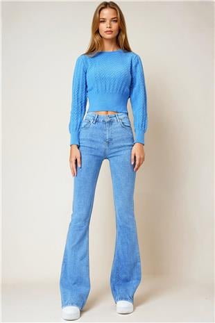 Kadın Buz Mavi 5 Cepli İspanyol Paça Jean VS01017