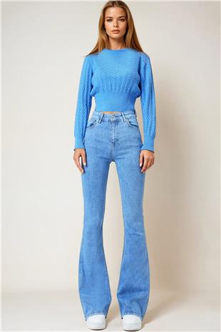 Kadın Buz Mavi 5 Cepli İspanyol Paça Jean VS01017