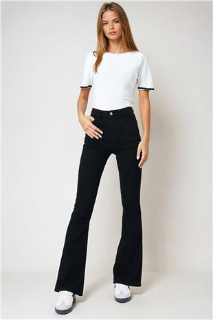 Kadın Siyah 5 Cepli İspanyol Paça Jean VS01017