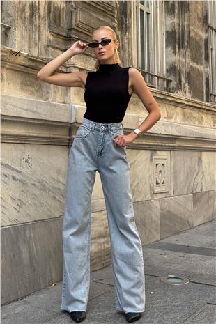 Kadın Açık Mavi 5 Cepli Paçası Püsküllü Bol Paça Jean VS00710