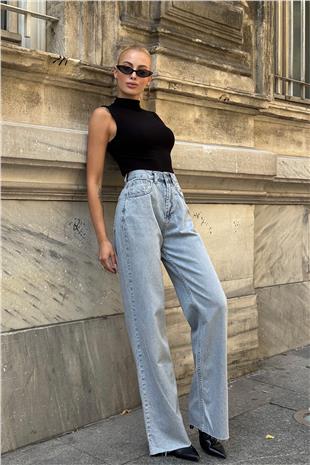 Kadın Açık Mavi 5 Cepli Paçası Püsküllü Bol Paça Jean VS00710