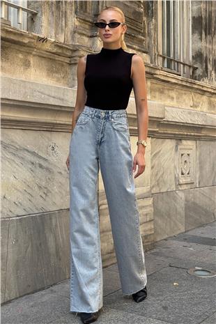 Kadın Açık Mavi 5 Cepli Paçası Püsküllü Bol Paça Jean VS00710