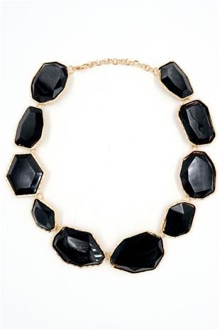 Kadın Siyah Altın Çerçeveli Asimetrik Taşlı Kolye ALC-X13817