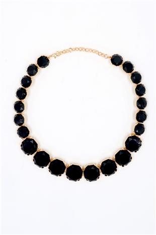 Kadın Siyah Altın Çerçeveli Geometrik Taşlı Tasarım Kolye ALC-X13818