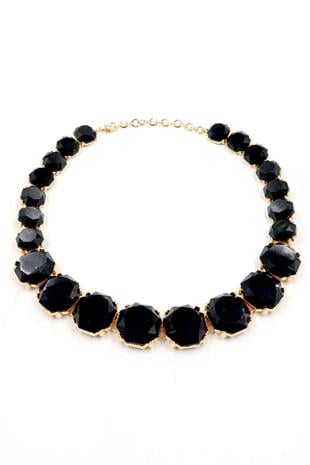 Kadın Siyah Altın Çerçeveli Geometrik Taşlı Tasarım Kolye ALC-X13818