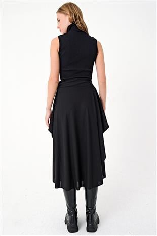 Kadın Siyah Asimetrik Kesim Beli Bağlamalı Etek ALC-X5001
