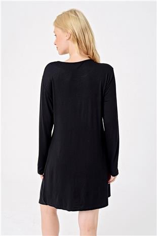 Kadın Siyah Asimetrik Kesim Düğme Detaylı Viscon Elbise ALC-X4860
