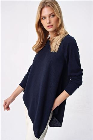 Kadın Lacivert Asimetrik Kesim Tunik ALC-X5261