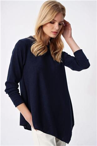 Kadın Lacivert Asimetrik Kesim Tunik ALC-X5261