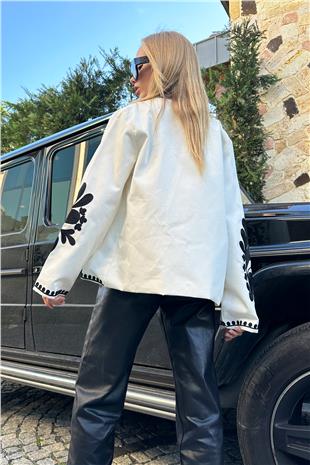 Kadın Ekru Astarlı Nakışlı Ceket ALC-X11226