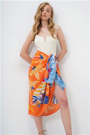 Kadın Turuncu Desenli Pareo Şal ALC-X14150