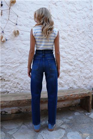 Kadın Mavi Baggy Fit Balon Kesim Jean Pantolon ALC-X14476