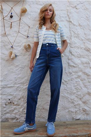 Kadın Mavi Baggy Fit Balon Kesim Jean Pantolon ALC-X14476