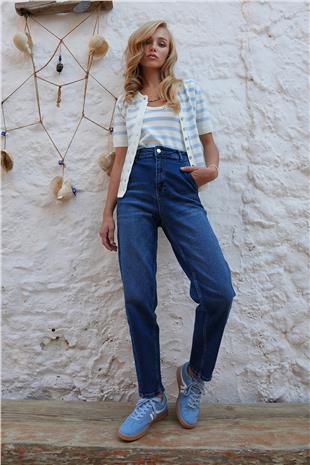 Kadın Mavi Baggy Fit Balon Kesim Jean Pantolon ALC-X14476