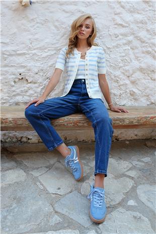 Kadın Mavi Baggy Fit Balon Kesim Jean Pantolon ALC-X14476