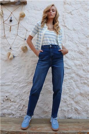 Kadın Mavi Baggy Fit Balon Kesim Jean Pantolon ALC-X14476