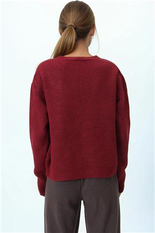 Kadın Bordo Bağlamalı Uzun Kollu Triko Bluz VS01057