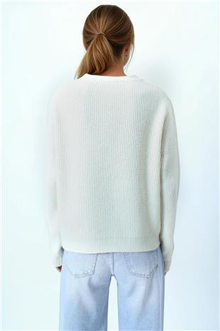 Kadın Ekru Bağlamalı Uzun Kollu Triko Bluz VS01057