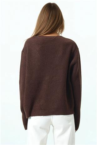 Kadın Kahverengi Bağlamalı Uzun Kollu Triko Bluz VS01057