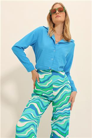 Kadın Havacı Mavi Basic Dokuma Gömlek ALC-X5442