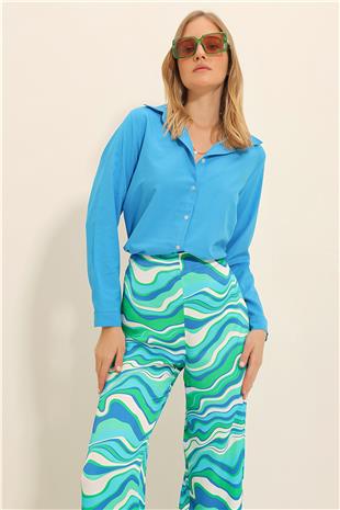 Kadın Havacı Mavi Basic Dokuma Gömlek ALC-X5442