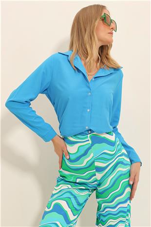 Kadın Havacı Mavi Basic Dokuma Gömlek ALC-X5442