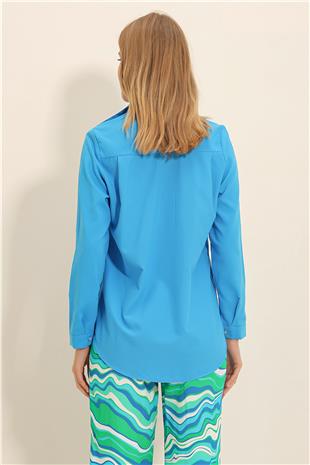 Kadın Havacı Mavi Basic Dokuma Gömlek ALC-X5442