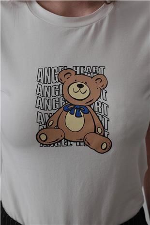 Kadın Ekru Baskı Detaylı T-Shirt VS00514