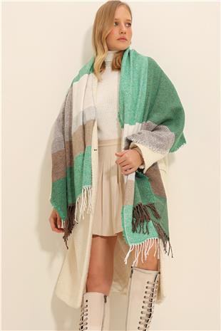 Kadın Yeşil Batik Desenli Bloklu Şal ALC-X11350