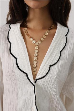 Kadın Beyaz Bebe Yaka Gömlek Ve Beli Lastikli Pantolon Takım VS00799