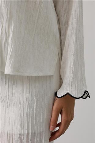 Kadın Beyaz Bebe Yaka Gömlek Ve Beli Lastikli Pantolon Takım VS00799