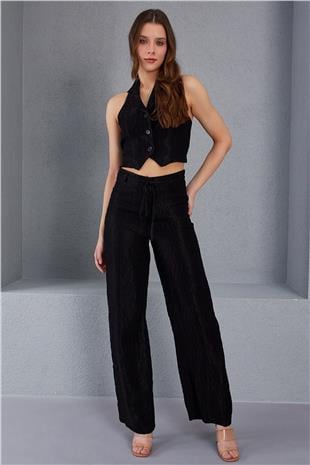 Kadın Siyah Beli Çıtçıtlı Pantolon VS00421