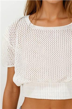 Kadın Ekru Beli Gipeli Ajurlu Ceop Bluz VS00261