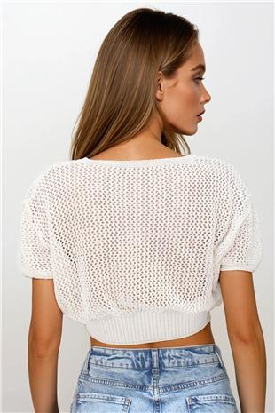 Kadın Ekru Beli Gipeli Ajurlu Ceop Bluz VS00261