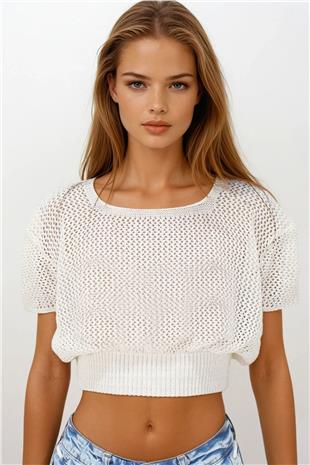 Kadın Ekru Beli Gipeli Ajurlu Ceop Bluz VS00261