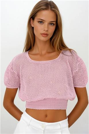 Kadın Pembe Beli Gipeli Ajurlu Ceop Bluz VS00261