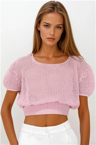 Kadın Pembe Beli Gipeli Ajurlu Ceop Bluz VS00261