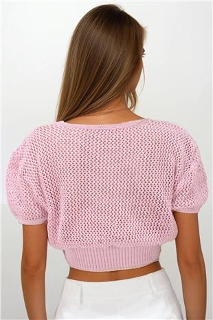 Kadın Pembe Beli Gipeli Ajurlu Ceop Bluz VS00261
