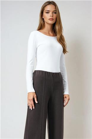 Kadın Kahverengi Beli Lastikli Cepsiz Palazzo Pantolon VS01027