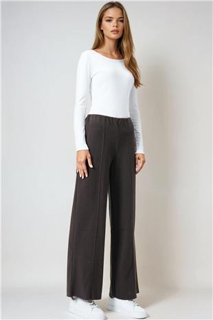 Kadın Kahverengi Beli Lastikli Cepsiz Palazzo Pantolon VS01027