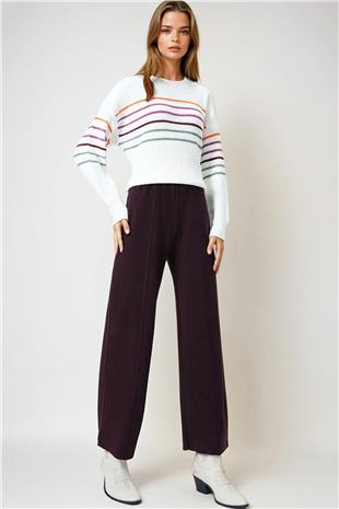 Kadın Mürdüm Beli Lastikli Cepsiz Palazzo Pantolon VS01027