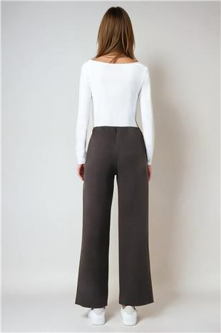 Kadın Kahverengi Beli Lastikli Cepsiz Palazzo Pantolon VS01027