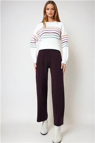 Kadın Mürdüm Beli Lastikli Cepsiz Palazzo Pantolon VS01027