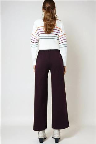 Kadın Mürdüm Beli Lastikli Cepsiz Palazzo Pantolon VS01027