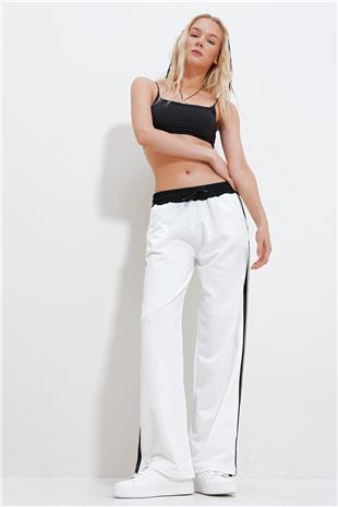 Kadın Beyaz Beli Lastikli Çift Şeritli Pazalazzo Eşofman Altı ALC-X11969