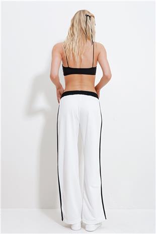 Kadın Beyaz Beli Lastikli Çift Şeritli Pazalazzo Eşofman Altı ALC-X11969
